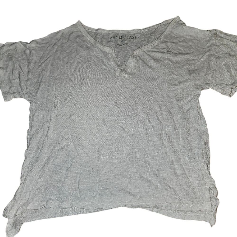 Aeropostale Women's Off-White Cream V-Neck Lightweight‎ T-Shirt Size S Good cnd